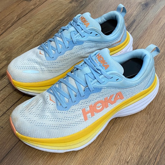 Hoka One One Shoes - Hoka Bondi 8 Womens Running Shoes Sky Blue Yellow 1127952-SSCA Size 9B